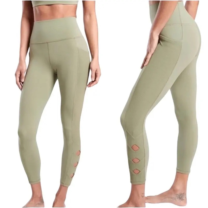 Athleta Salutation Stash Pocket Ii Cutout 7/8 Tight-Mountain Olive